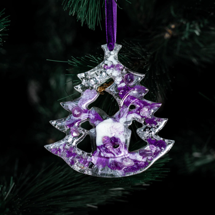 Set of Christmas tree toys with amethyst "New Year's" collection "Stories" 6 pcs